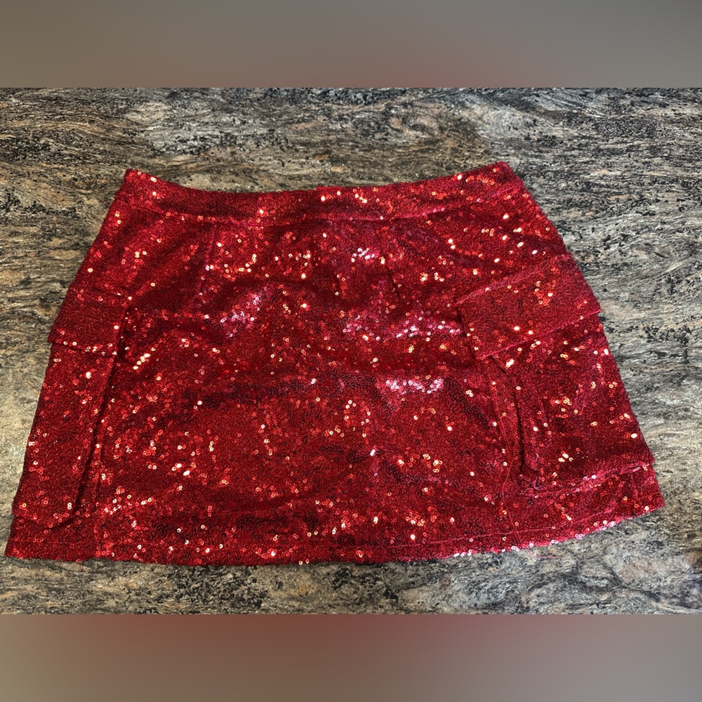 Madden NYC Glamorous Red Sequin Mini Skirt for Night Out